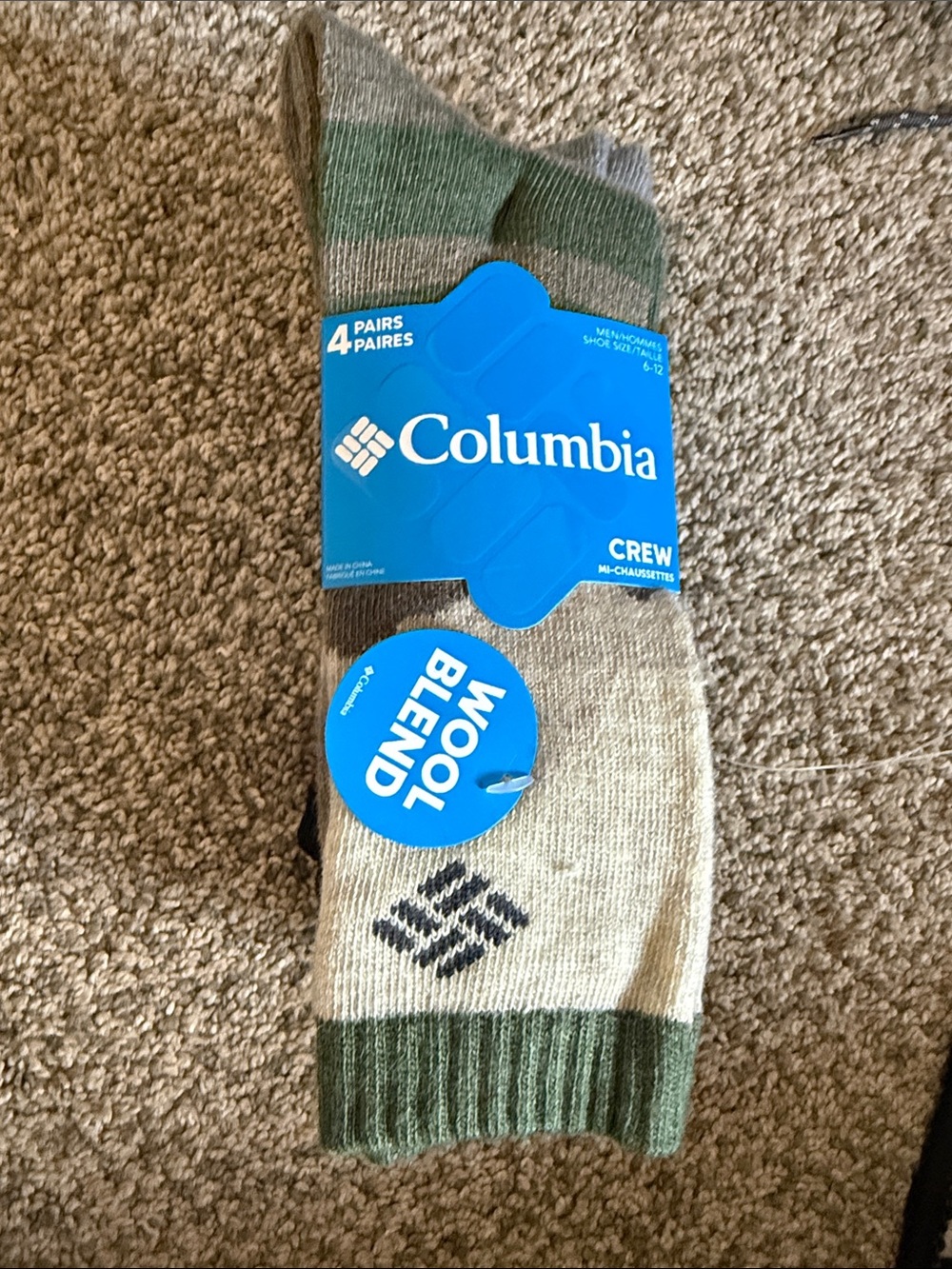 Columbia Crew Wool Blend Socks in Green and Tan